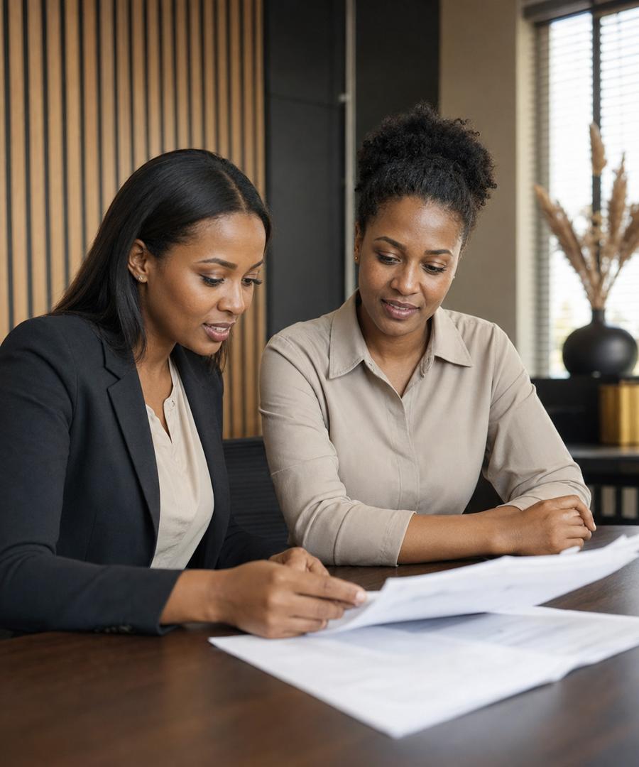 Consultant reviewing insurance documents with a client